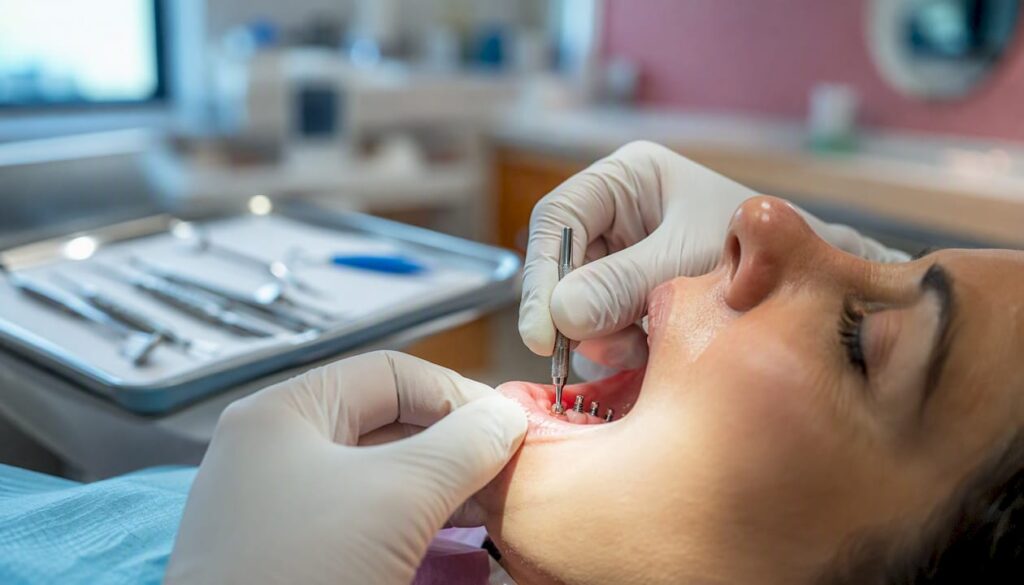 Mini dental implant being placed in jaw