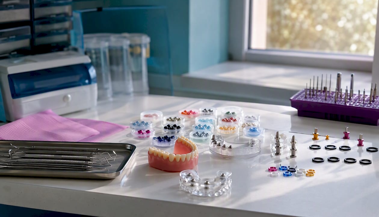 Dental implant maintenance parts on clinic table
