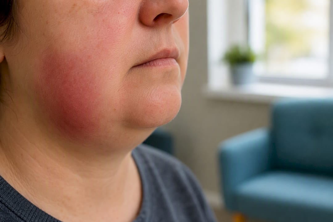 Close-up of cheek swelling from dental abscess