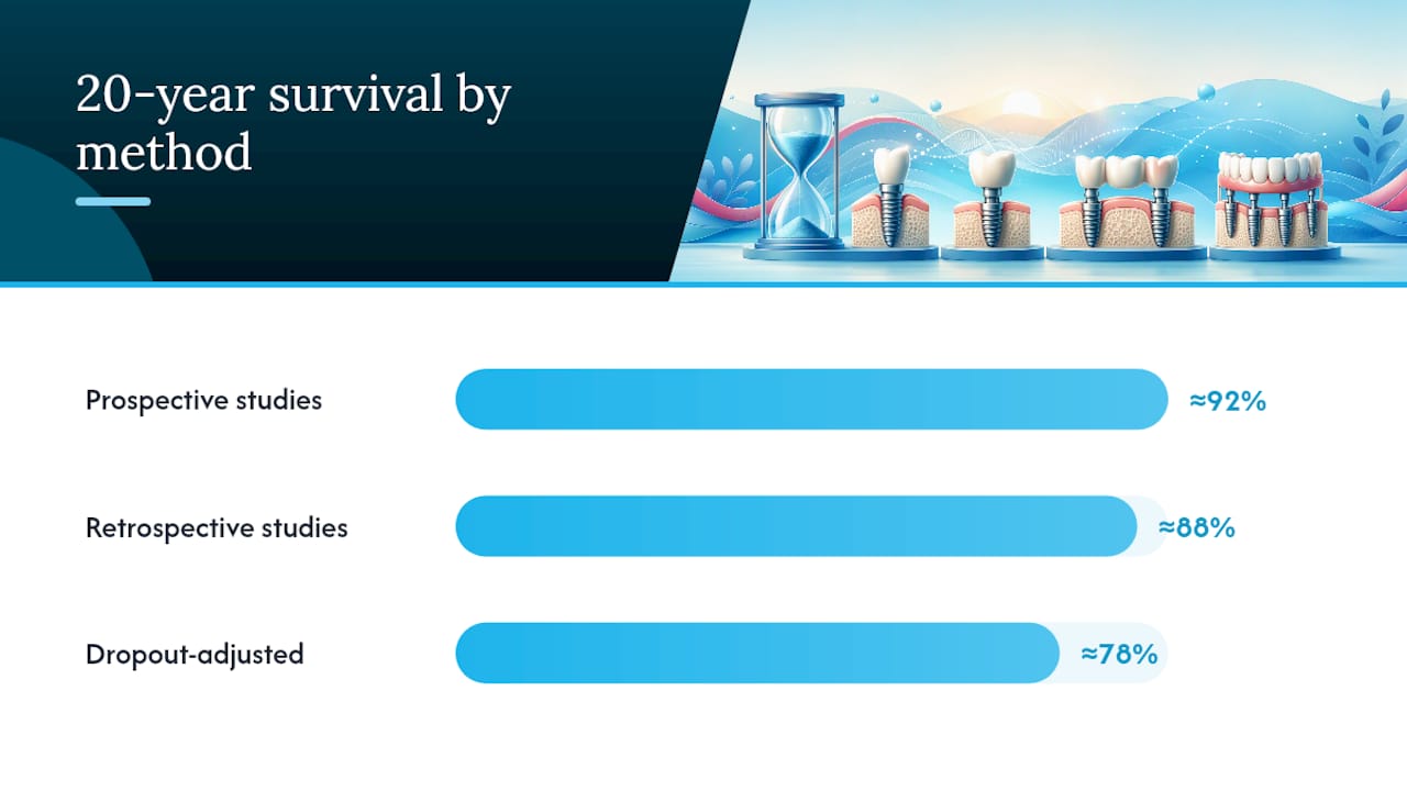 Graph of dental implant survival rates over decades