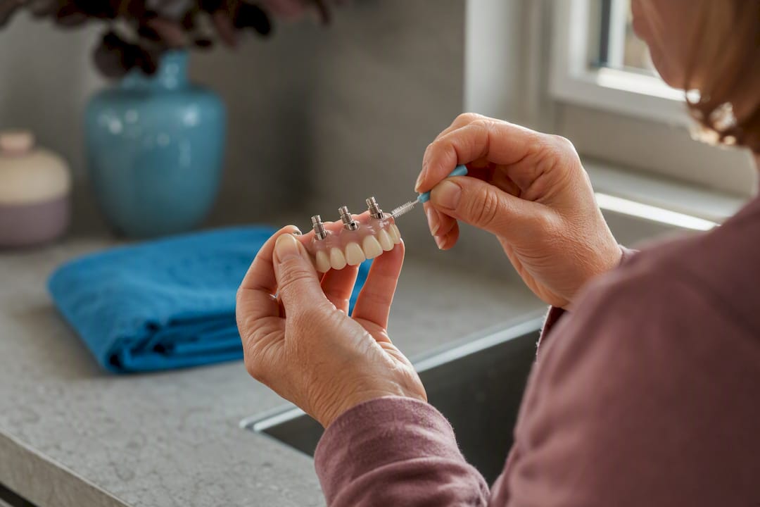 Using interdental brush to clean dental implants