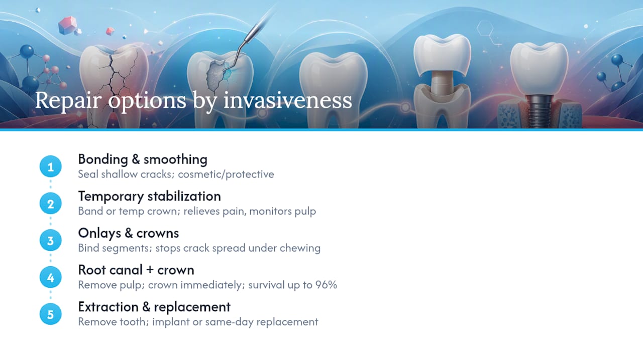 Diagram of cracked tooth repair options progression