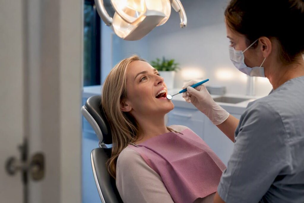 Adult receiving preventive dental examination