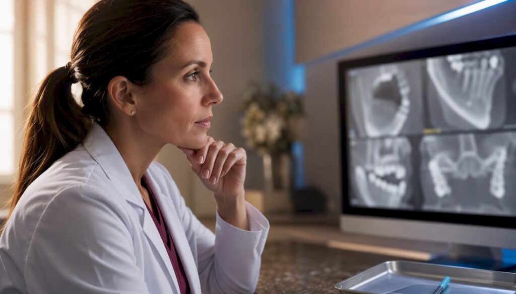 Clinician reviewing CBCT implant planning scan