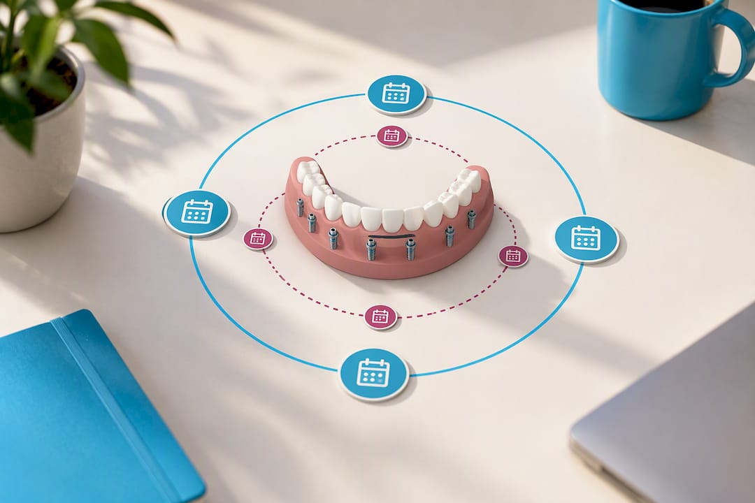 Illustration of recurring implant maintenance visits