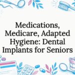 Dental implants title card with senior care symbols